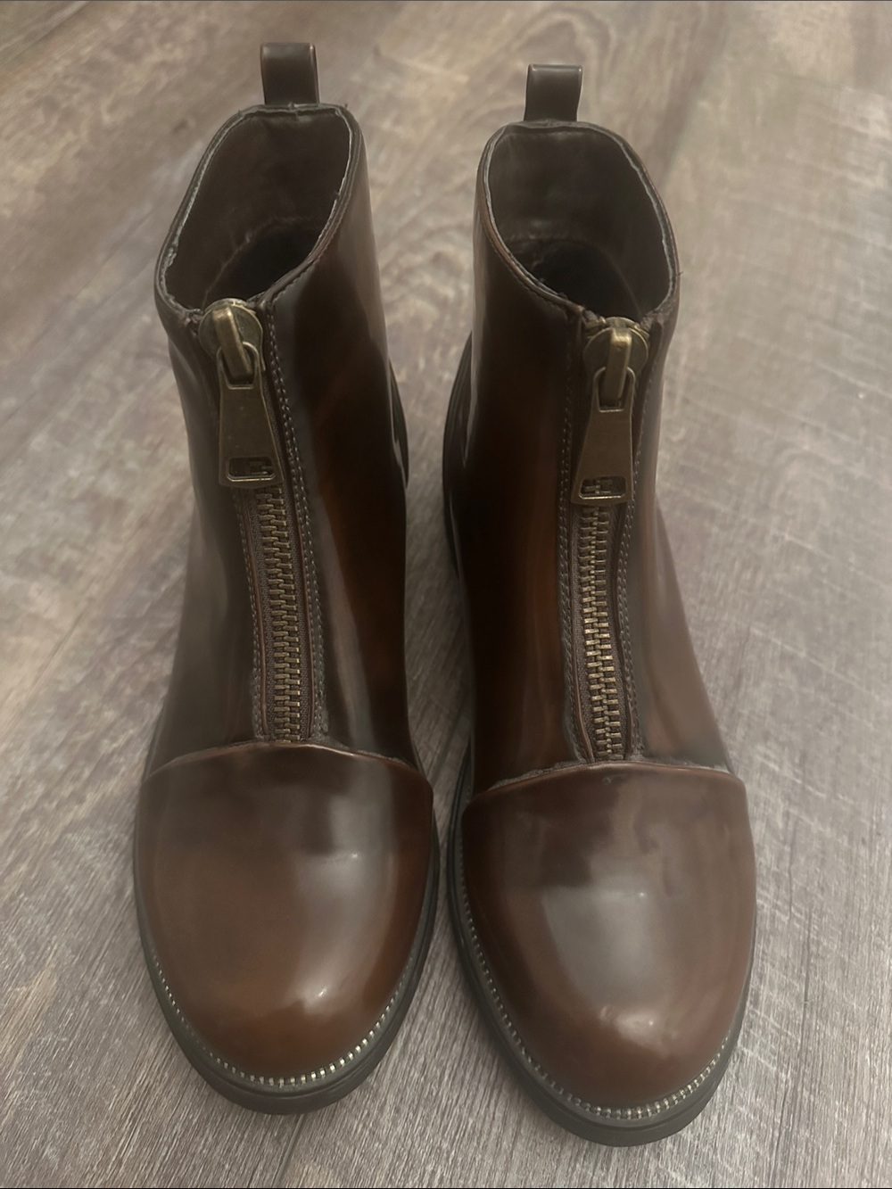 Women’s Brown Front-Zip Ankle Booties